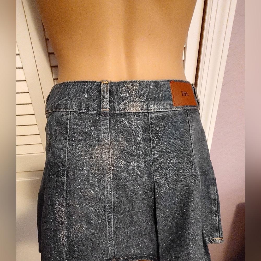 Zara Denim Gold Glitter Mini Skirt - Picture 6 of 13